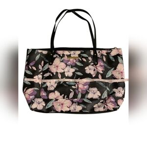 Liz Claiborne Black Tote with Pink & Purple Floral Print with matching wallet